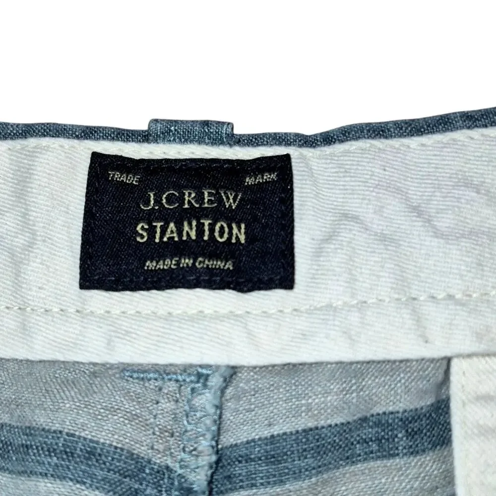 J Crew Stanton Men's 100% Linen Shorts Blue/ Gray Striped 33